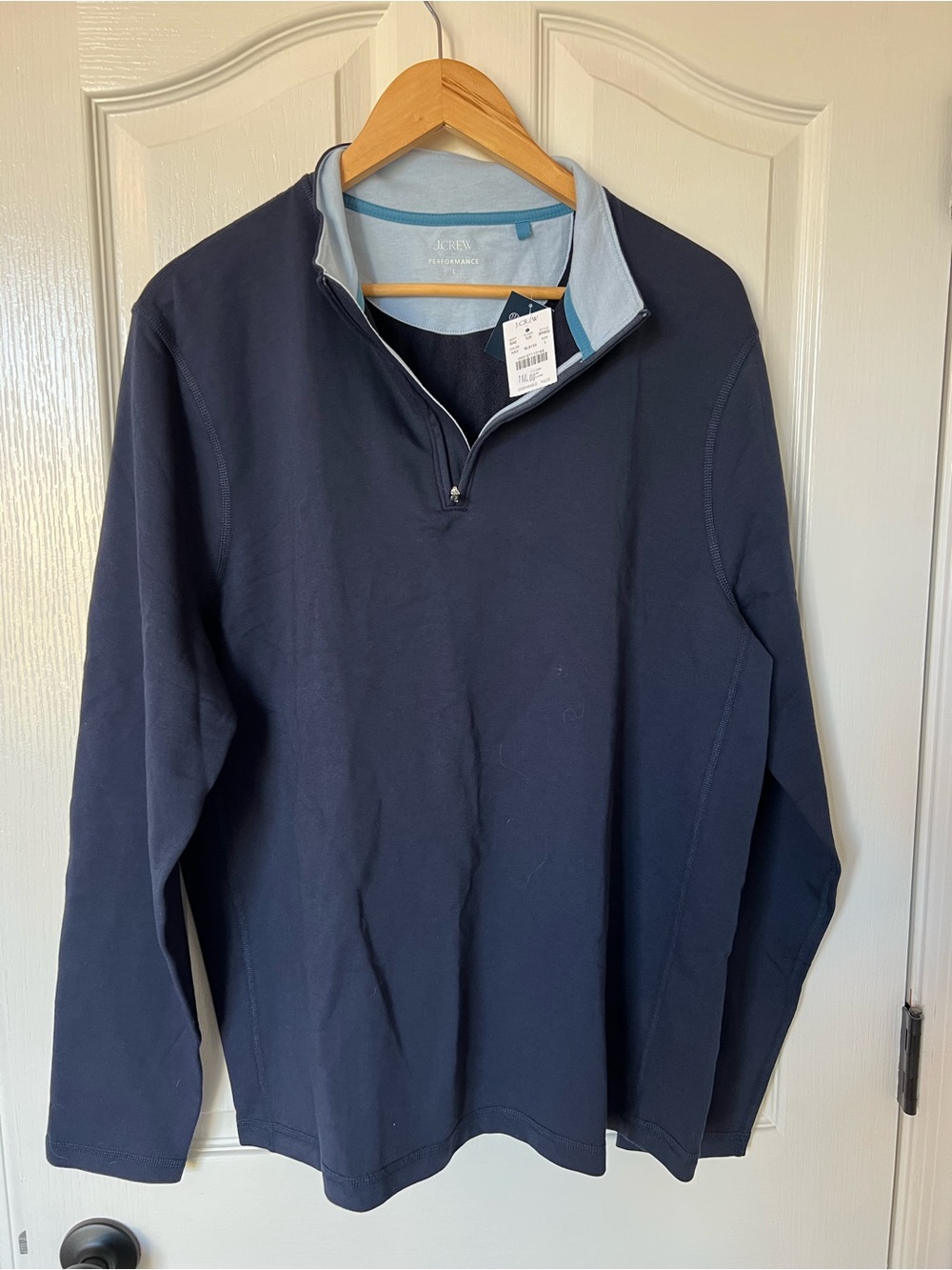 J. Crew Navy Quarter-Zip Pullover with Light Blue Trim